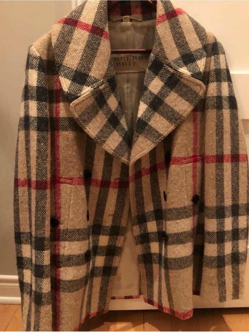 Burberry Brit Women’s Plaid Wool Pea Coat SZ M